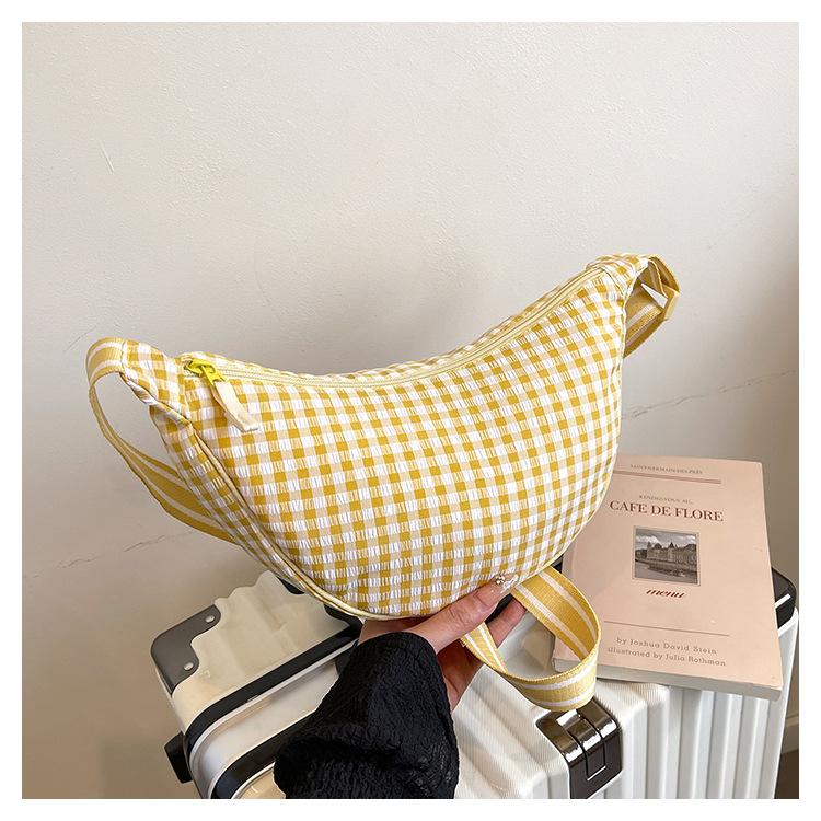 Retro plaid dumpling bag women's new versatile canvas shoulder messenger bag casual portable commuter small satchel