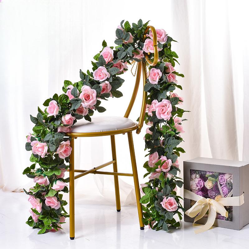 Artificial Rose Vine 16 Head Flowers Length 220cm False Green Plant Flower Vine Family Wedding Party Arch Decoration Flower Vine