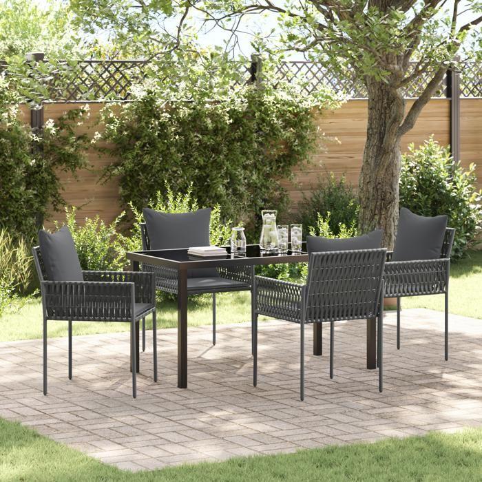 VidaXL Ensemble de salle à manger de jardin 5 pièces avec coussins noirs en poly rattan 3379102