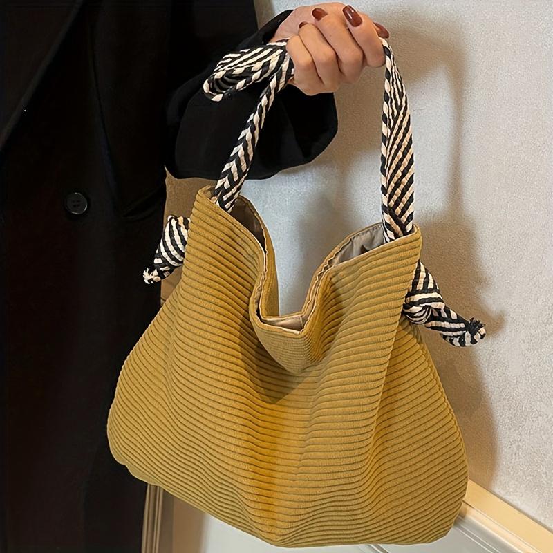 Large Capacity Corduroy Tote Bag, Women's Fashi Casual Handbag Shoulder Bag, Daily Commute Coin Shopping Phe Pouch