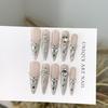 1PC Long, pointed silver cat-eye press-on nails; fully handmade; ultra-sparkly, fully rhinestone-encrusted false nail tips.