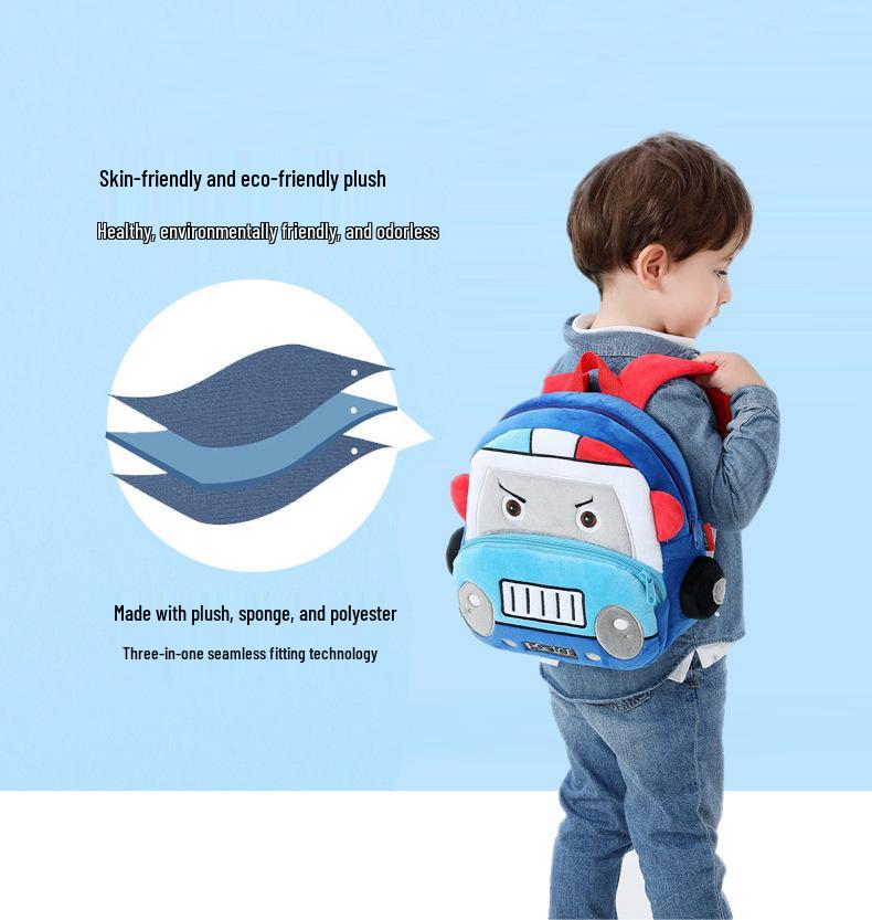 Customizable Plush Cartoon Car Backpack for Kids 2-4, Printed with Logo - Perfect for Kindergarten.