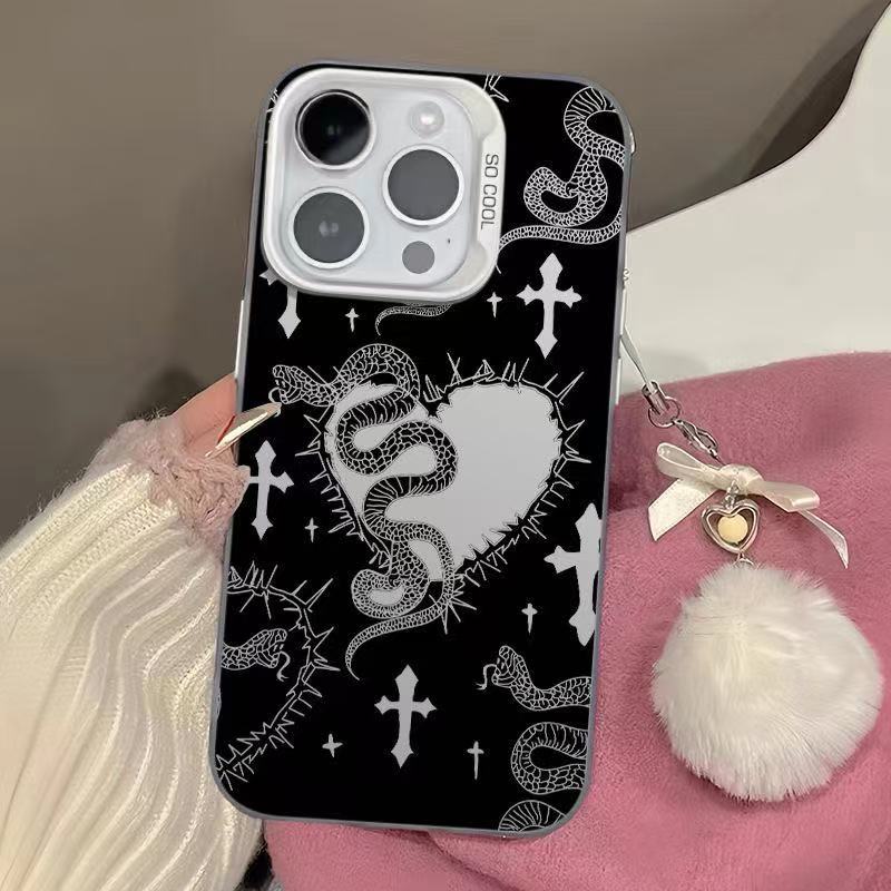 Gothic Snake & Heart Phone Case for iPhone 17 16 15 14 Plus 13 12 11 Pro Max Dark Aesthetic TPU Fashion Protective Cover