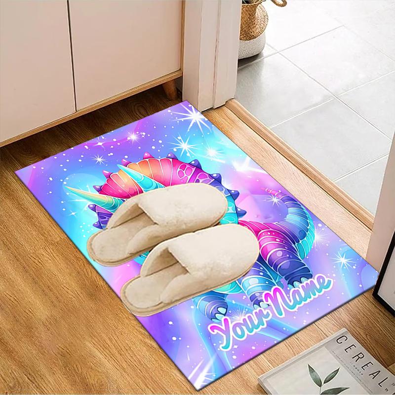 1PC Custom Name Dinosaur Fantasy Art Theme Floor Mat Ideal for Living Room, Game Rooms, Office, Bedroom,Floor Mat Playful Design
