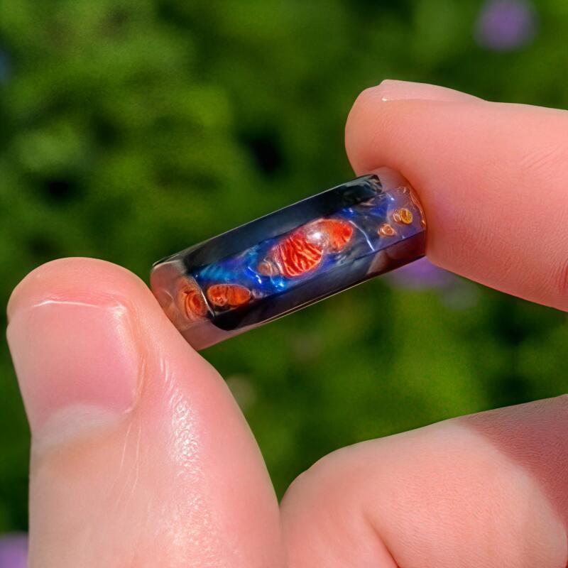 8MM Unique Men's Fashion Stainless Steel Rings Red Abalone Shell Inlay Wedding Band Jewelry Engagement Party Steel Ring Gift