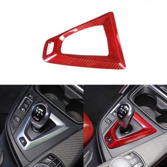 Red Real Carbon Fiber Center Gear Shift Base Frame Trim For BMW M3 F80/M4 F82