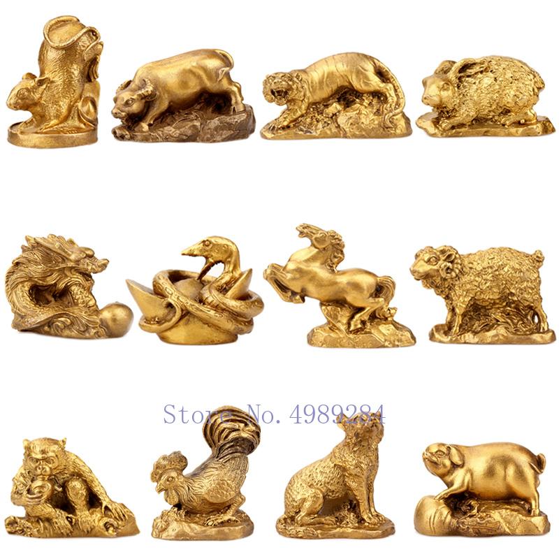 Kreative Retro Messing Tierkreiszeichen Simulation Tier Goldene Kleine Skulptur Handwerk Dekoration Chinesische Moderne Heimdekoration