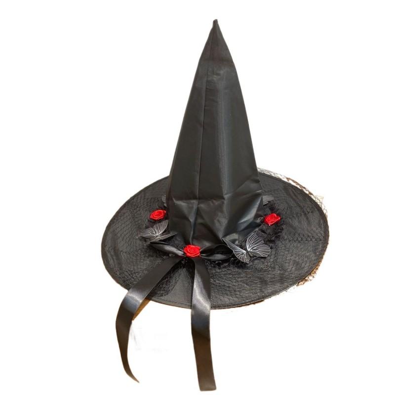 Halloween Lace Bow Witch Hat Gothic Red Rose Cosplay Costume Accessory