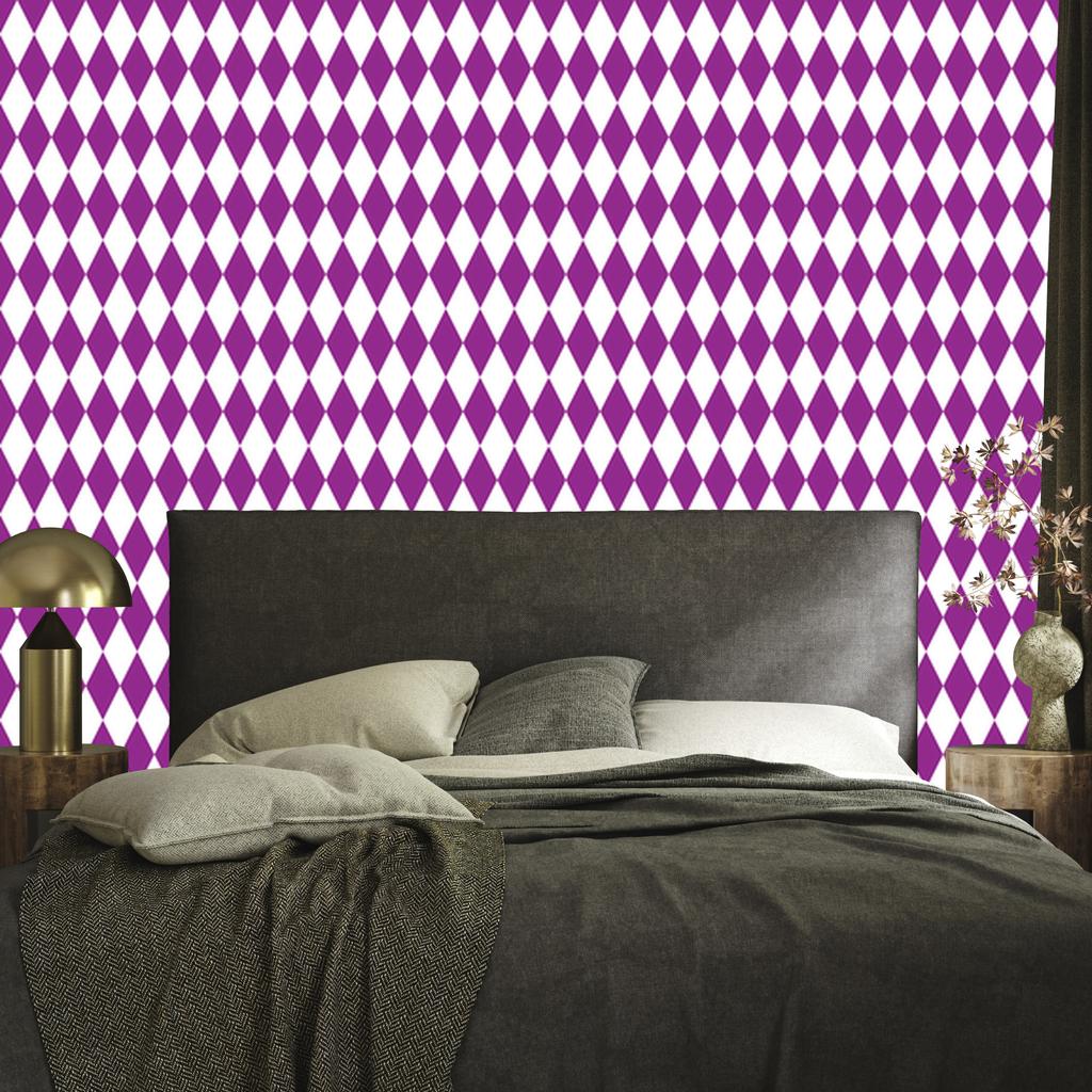 Harlequin Diamonds Wallpaper Purple and White for Living Room and Bedroom 50x1000