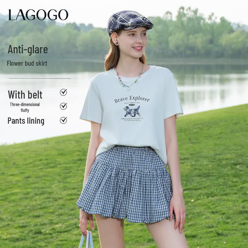 LAGOGO College Style Plaid Mini Skirt L