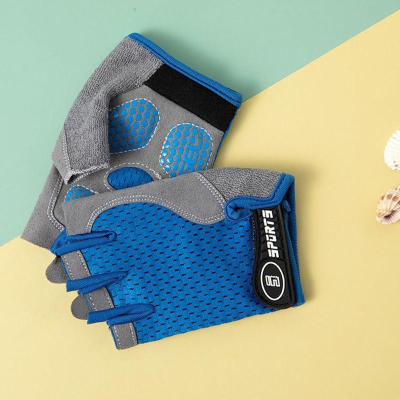 

1 пара детских перчаток для велоспорта, перчатки для мальчиков и девочек с половиной пальцев, детские перчатки для велоспорта, детские спортивные перчатки, нескользящие для улицы M синий