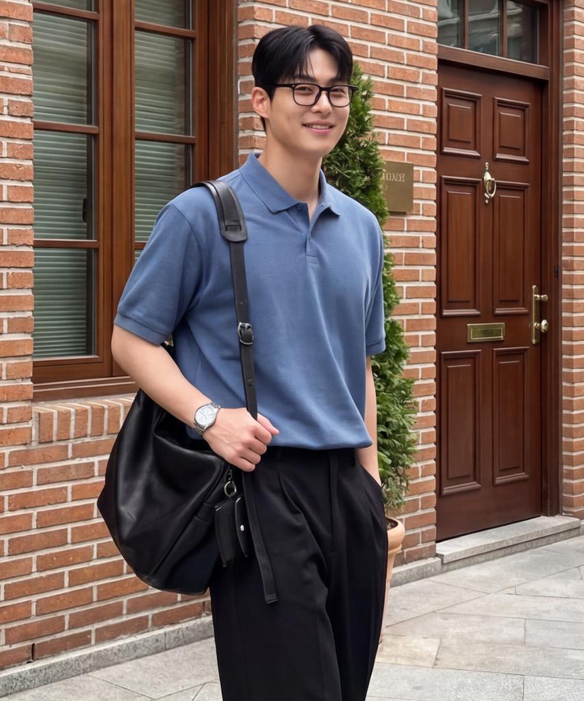 BASIC HOUSE Uni Semi-Overfit Pique Polo Shirt Dark Blue Lyts3104