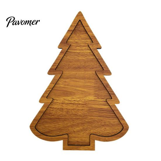 Solid Wood Appetizer Platter Christmas Tree And Elk Serving Tray, Durable Partitioned Wooden for Guests Food Platter, Decorative Dinnerware