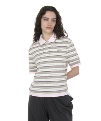 PARTIMENTO WOMEN Double Layered Stripe Polo Tee_Beige