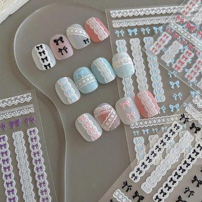 Sweetheart Bow Knot 3D Lace Nail Stickers - Y2K Embossed Design for Girls