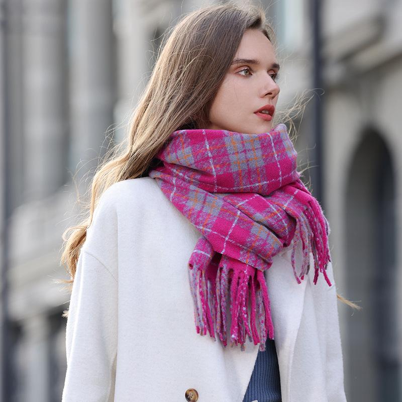 Scarf Women's Winter High End New Thickened Warm Scarf Plaid Shawl Versatile Autumn and Winter