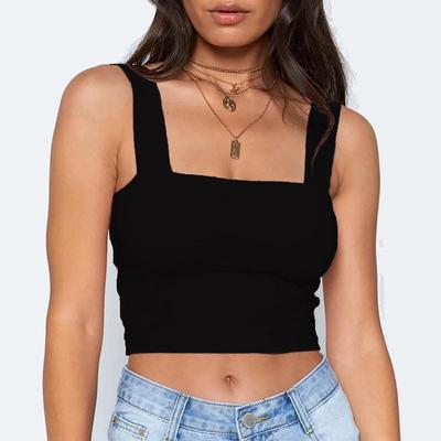 Top corto estivo senza maniche con scollo quadrato Bianco T-shirt basic casual nera da donna con spalle scoperte Canotta sexy senza schienale