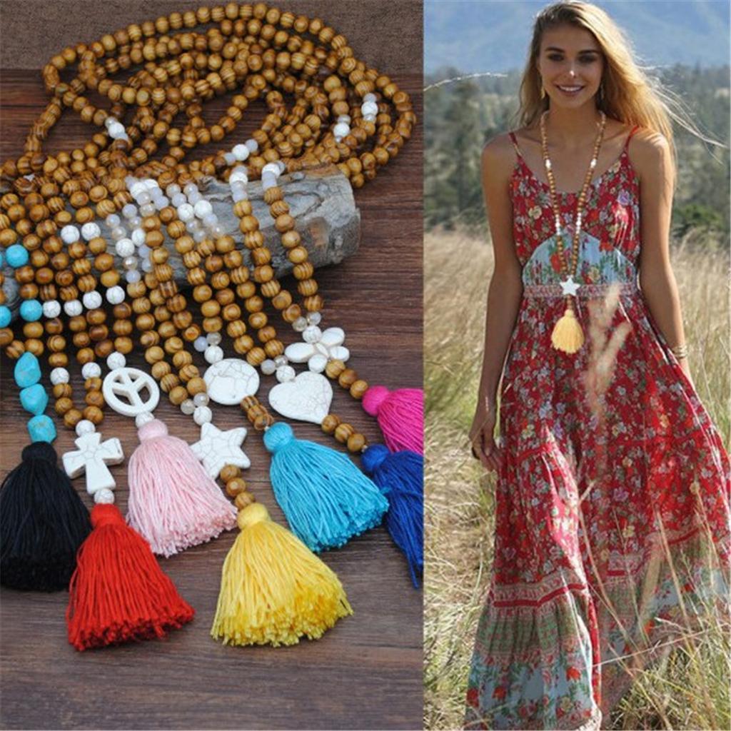 Elegant Long Tassel Pendant Sweater Women Turquoise Beads Necklace Chain Jewelry