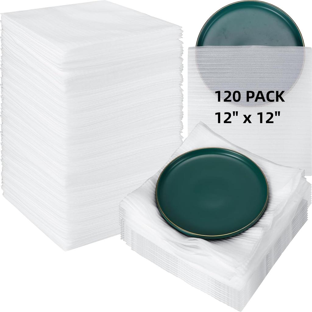 PerKoop 120 Pack Thickening Foam Sheets Pouches 12" x 12" for Packing Dishes, Foam Material Wrap Cushioning, Moving Supplies for Packing Storage and