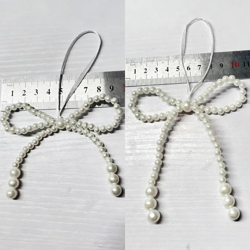 2/12Pcs Hand Woven Pearl Bow Christmas Ornament - Fringe Pendant Tree Decor, Holiday Party Girls Room Festive Decor Supplies