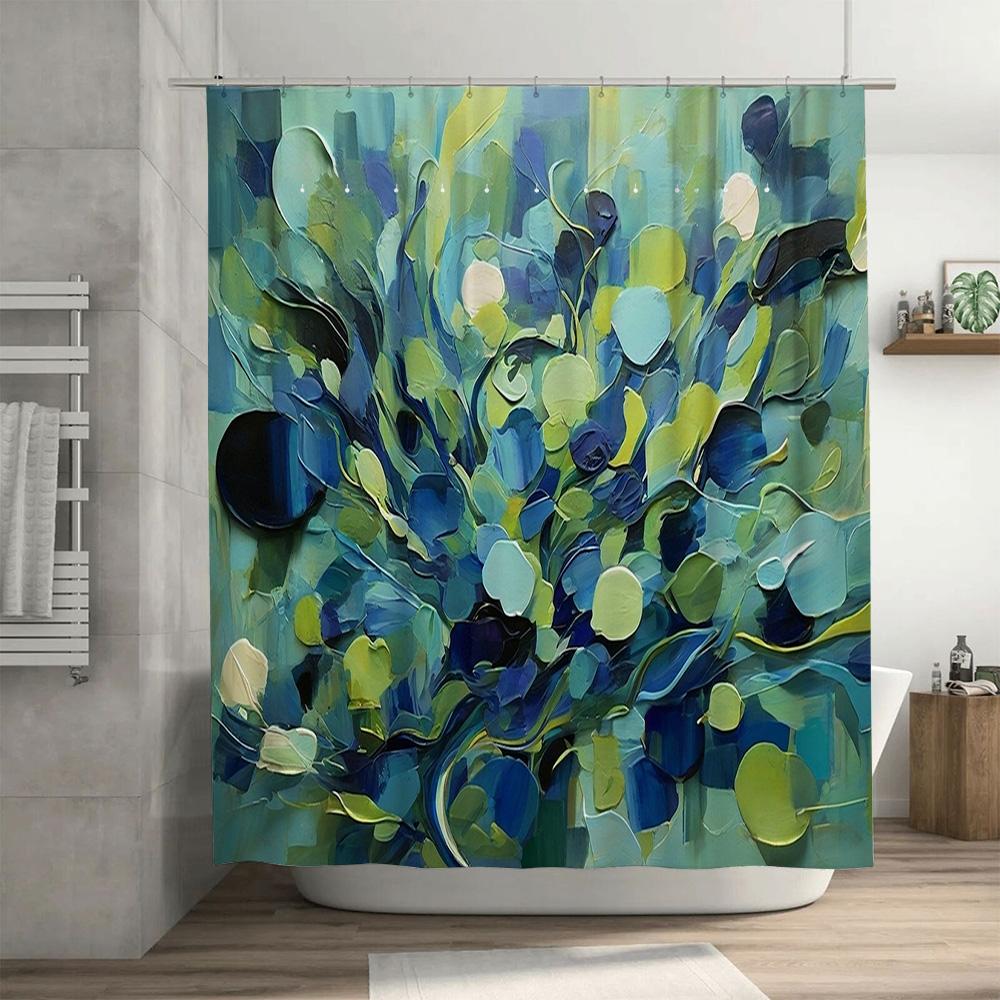 Vibrant Blue Green Floral Shower Curtain for Bathroom Decor Thick Fabric with Plastic Rings Modern Boho Style Bath Rug Set Decor