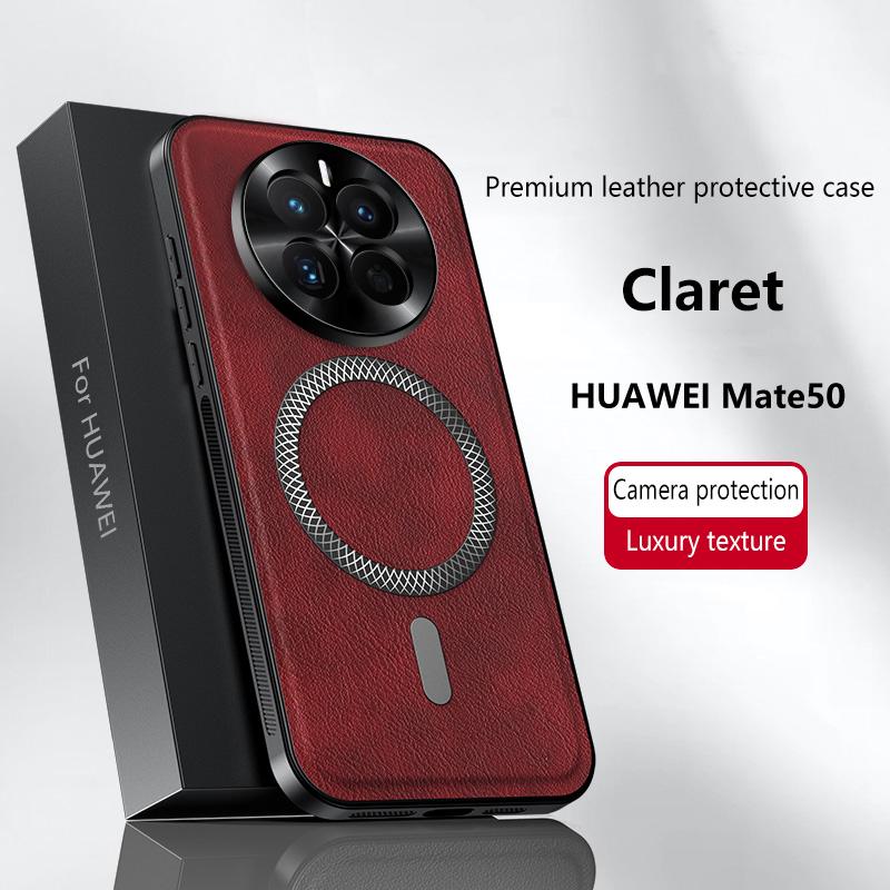 For Huawei Mate 50 Case Magnetic Elegant Leather Wear-Resistant Lens Fully Covered Non-Slip Grip Edge Cover Shell