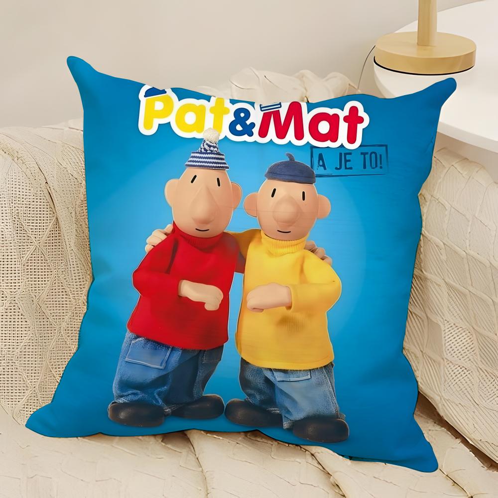 Klassische Reto Cartoon P-Pat & Mat 2 Kissenbezug Natürlicher Leinen Doppelseitiger Druck Sofa Heimdeko Kissenhülle