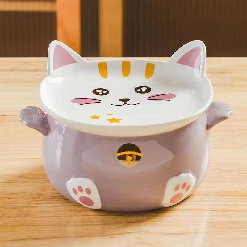 Japanese-style Cute Ceramic Instant Noodle Bowl with Lid Student Dormitory Rice Bowl Soup Bowl Binaural Noodle Bowl Large Tableware Salad Bowl