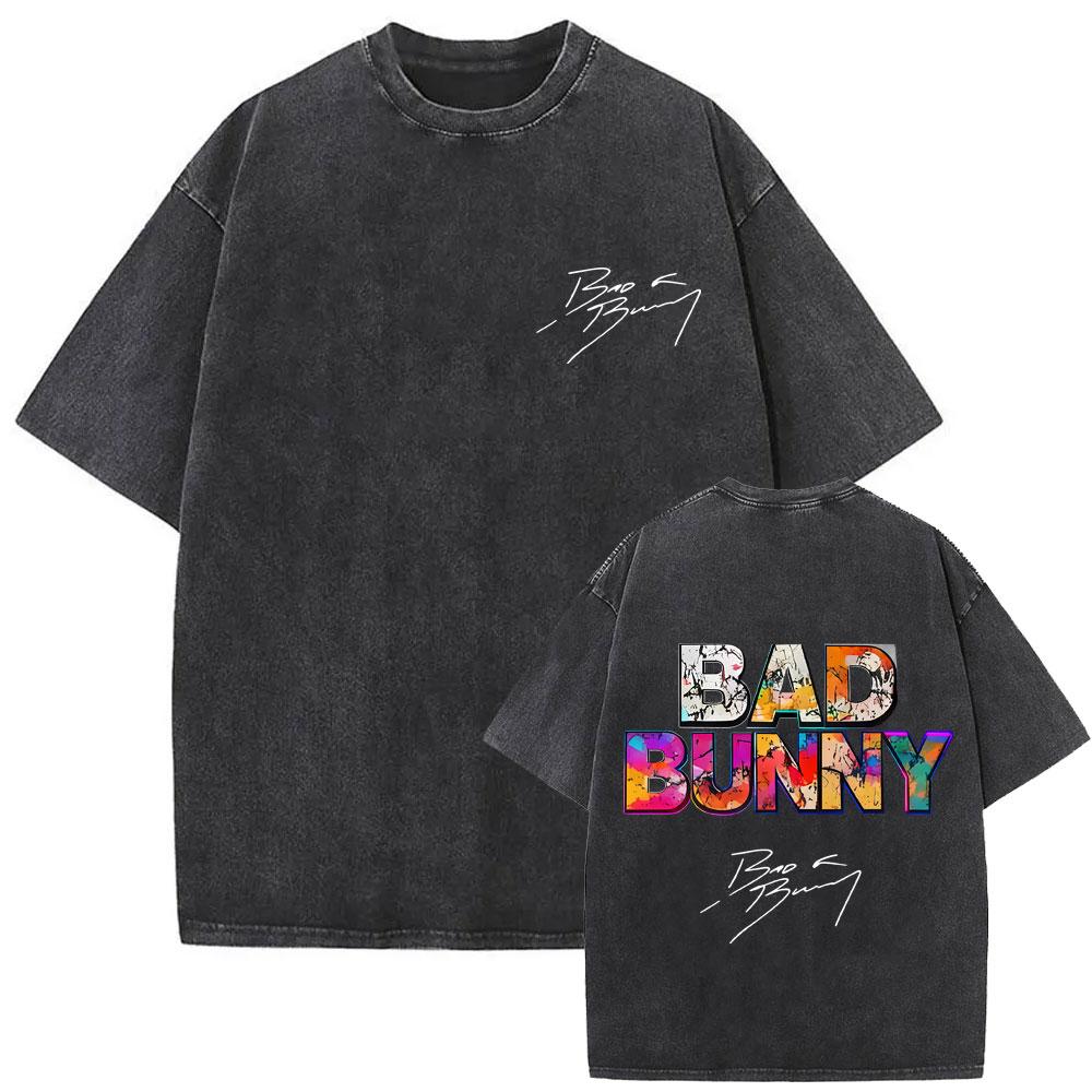 Washed Vintage Rapper Bad Bunny Un Verano Sin Ti Album Graphic Tshirt Men Women Hip Hop Fashion Pop Music T Shirts Streetwear