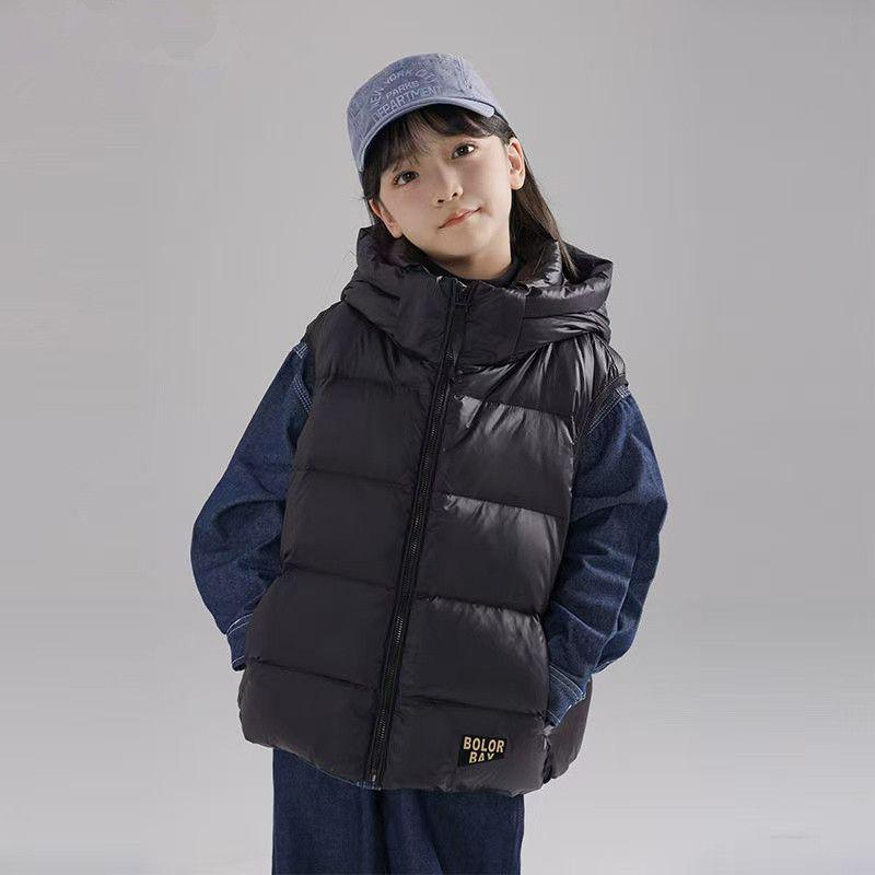 2024 Wasserdichte Kleinkind-Daunenweste mit Kapuze für Mädchen & Jungen – Schwarze Entendaunen