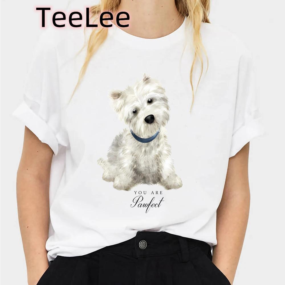 Aesthetic Funny Westie Highland Print Female Tshirt 90s Harajuku Kawaii Dog Tshirt Summer Fashion Unisexs Top T Shirt
