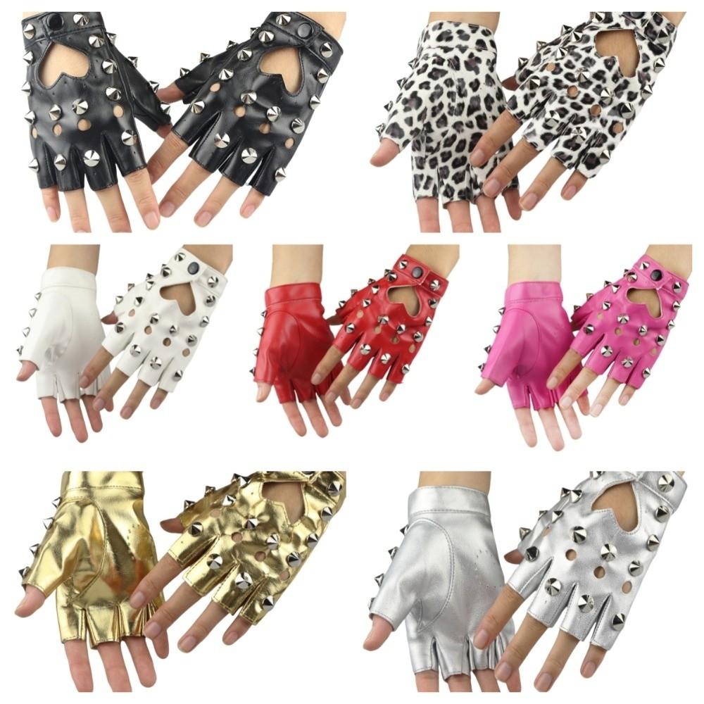 Fingerless Half-palm Gloves PU Leather Patent Leather Gloves Lolita Rivet Gloves  Hip-Hop