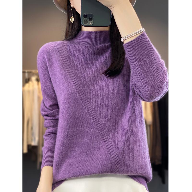 Ready-to-wear Half-high-neck Cardigan Autumn and Winter Soft and Glutinous Skin-friendly Cashmere Knitted Base Top Stylishable and Versatile Sweater