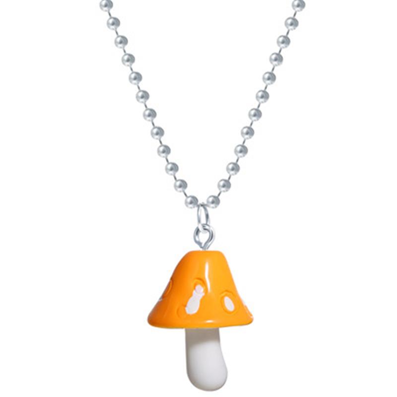 Cute Red Painting Cartoon Mushroom Necklace Simple Resin Metal Necklaces For Women Girls Fashion Jewelry