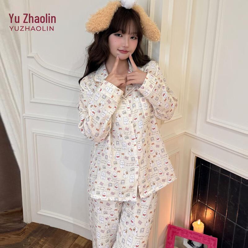 YUZHAOLIN Women s Korean Style Lapel Pajama Set M
