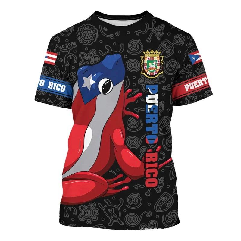 Puerto Rico flag national emblem pattern 3D digital printing men's casual short-sleeved t-shirt factory direct sales