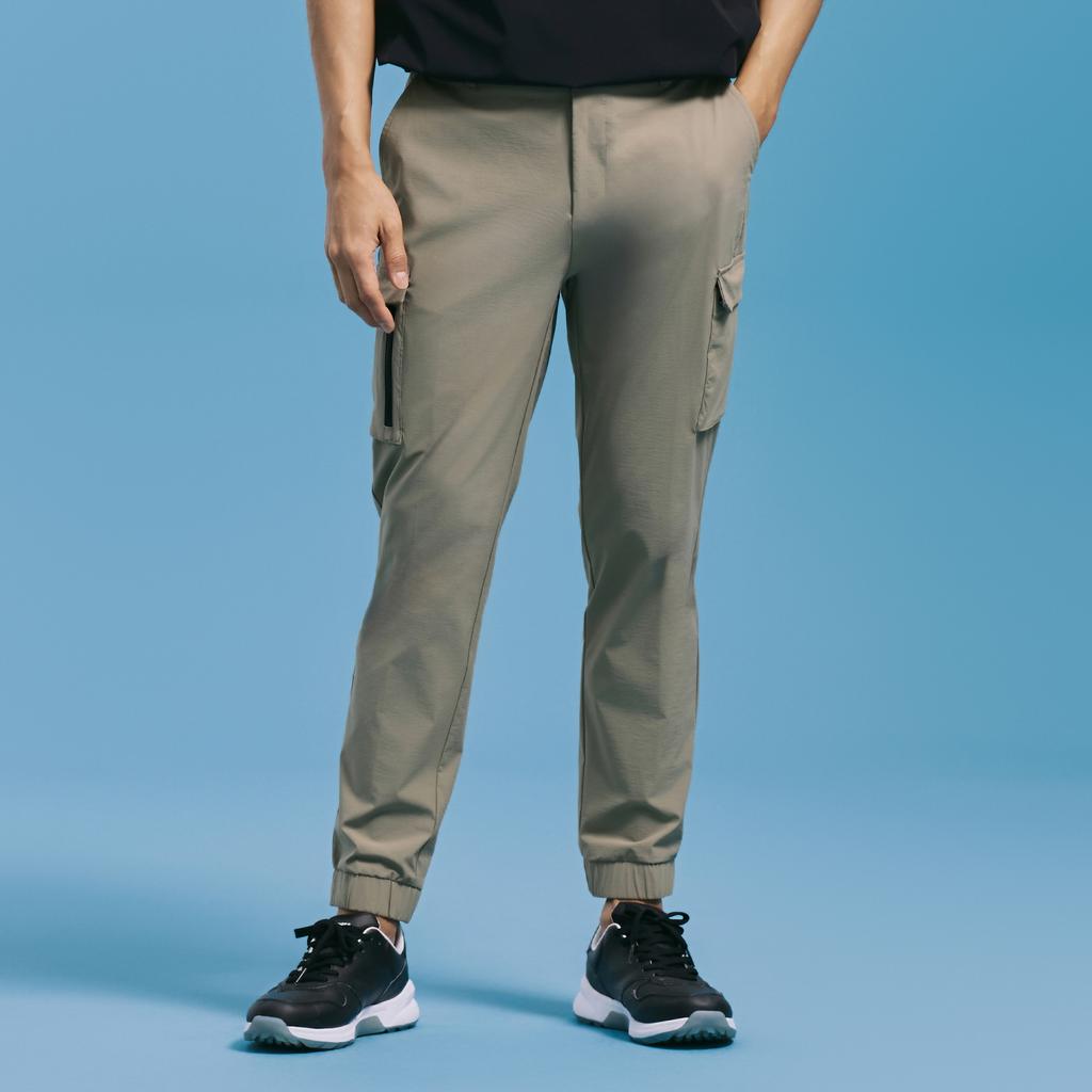 CHALLENGER Men'S Nylon Spandex Out-Pocket Cargo Jogger Pants Beige