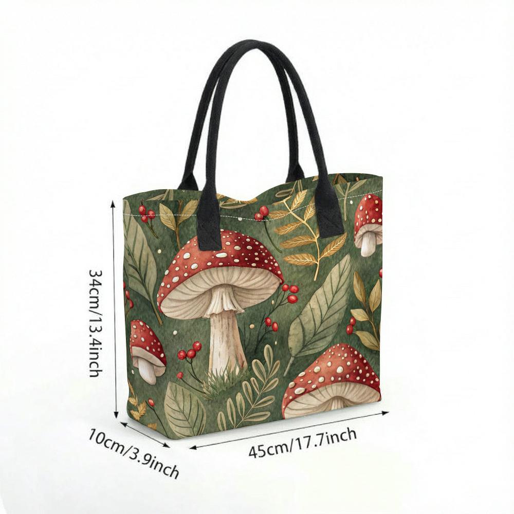 Forest Mushroom Print Tote Bag Casual Large Capacity Shopping Handbag for Daily Use
