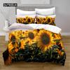 Slunečnicová sada povlaku na přikrývku Žluté květy Bujné slunečnice na poli Ložní sada Mikrovlákno Botanický květinový potisk Povlak na přikrývku