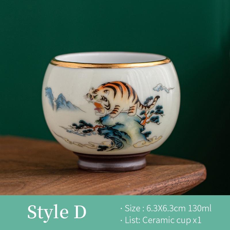 130ml Ceramic Tea Cup Tiger Pattern White Porcelain Kung Fu Tea Set