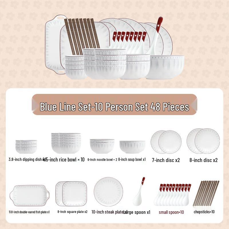 KANGMO Underglaze Ceramic Dinnerware Set, 48-Piece