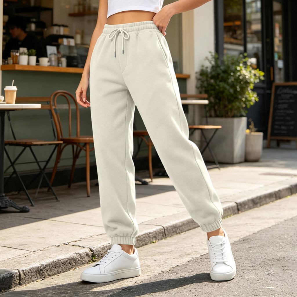Pantalones de chándal con forro para mujer, color suelto para uso casual diario