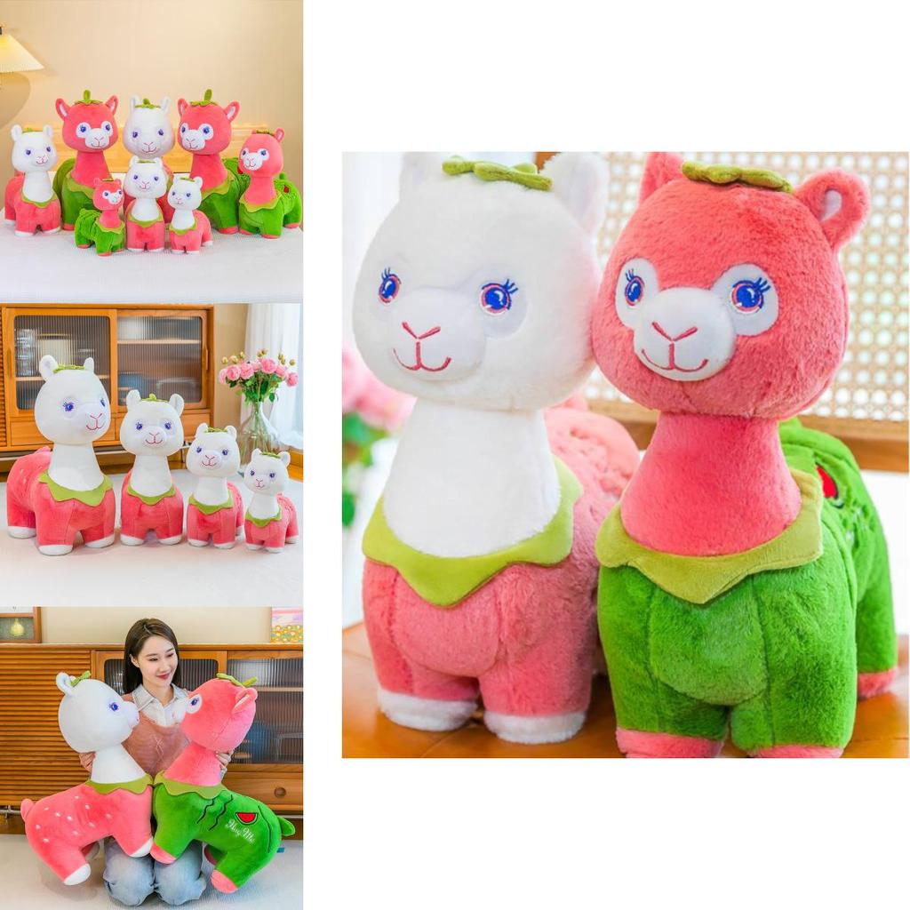 Adorable Pink And Green Fruit Alpaca Plush Toy With Soft Short Plush Material