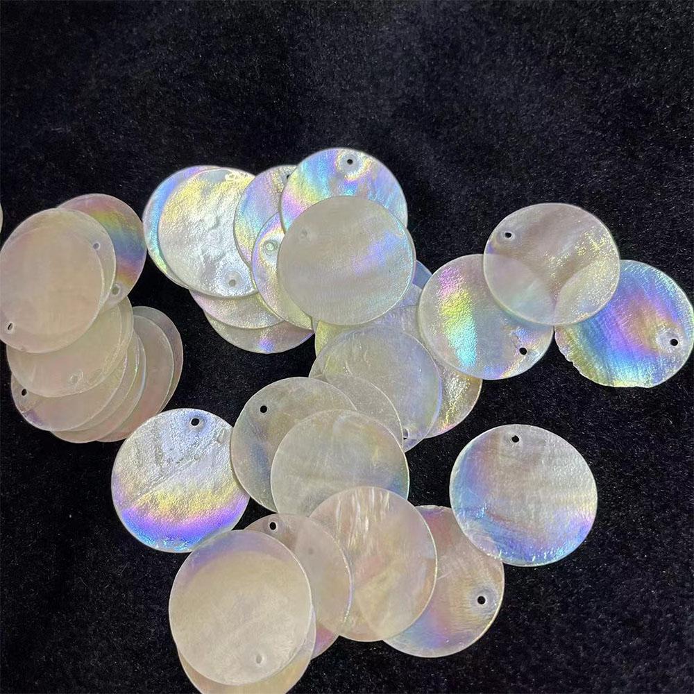 10pcs Round Disc Mirror Shell Beads Pendant Beige Mother of Pearl Charms for Handmade Earring DIY Craft Necklace Jewelry Making