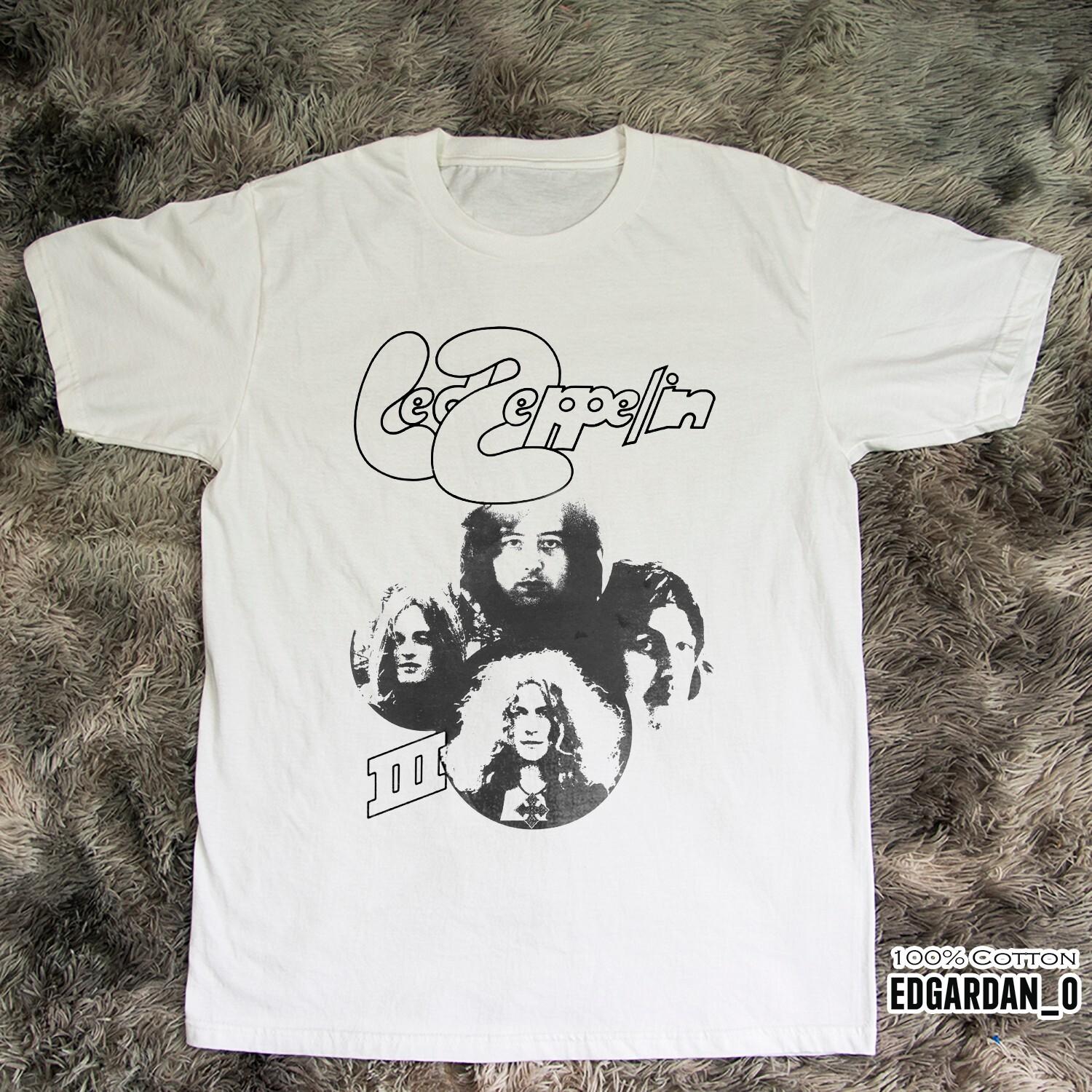 Led Zeppelin III Album Rock Music Heavy Cotton White T-shirt Size S-5XL XL