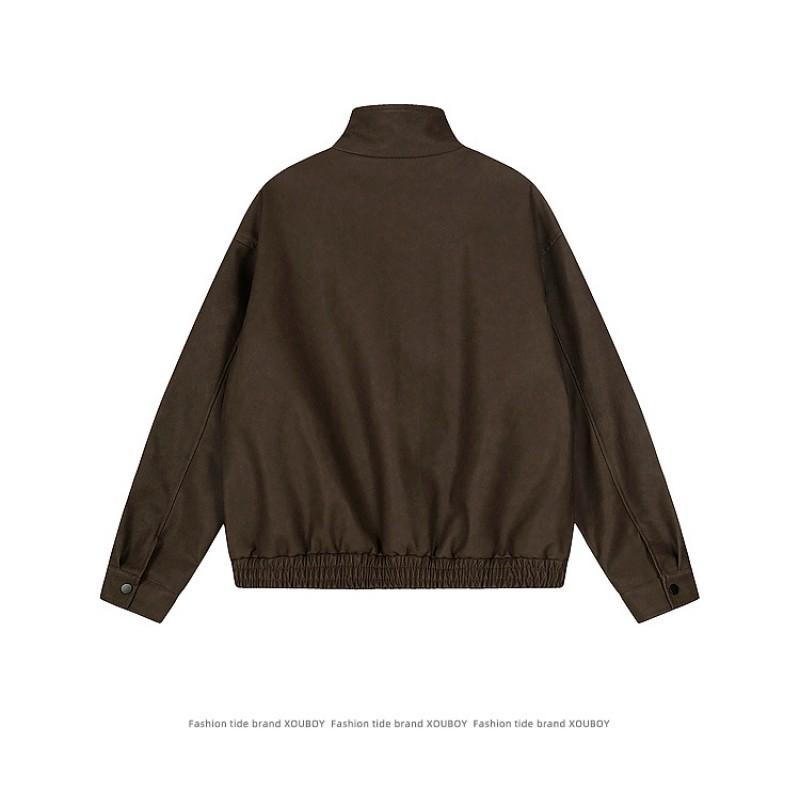 Unisex Oversized PU Leather Jacket With Stand Collar Casual Lightweight Outerwear Fall