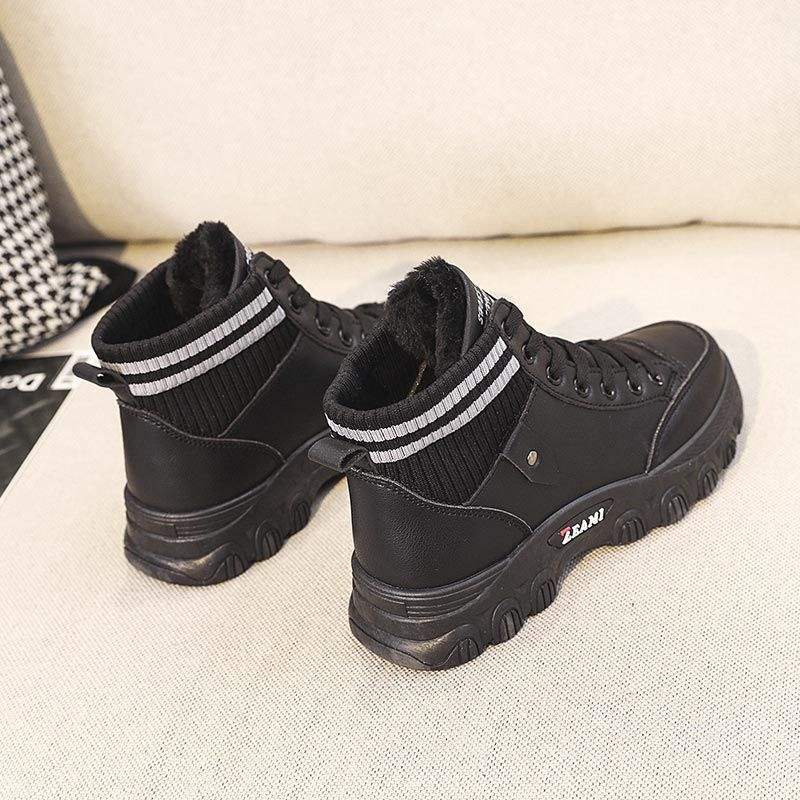 Autumn and Winter High-top Couple Large-size Canvas Board Shoes Children Black Velvet Cotton Shoes Work Leisure Flat-bottom Fashion Trend