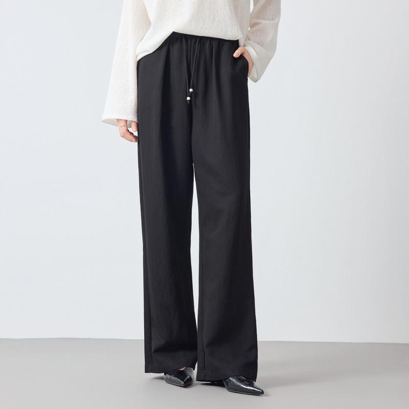 

Women s Spring 2026 Cotton-Linen Blend Drape Straight-Leg Slimming Pants - Breathable and Stylish (10193). Medium чёрный