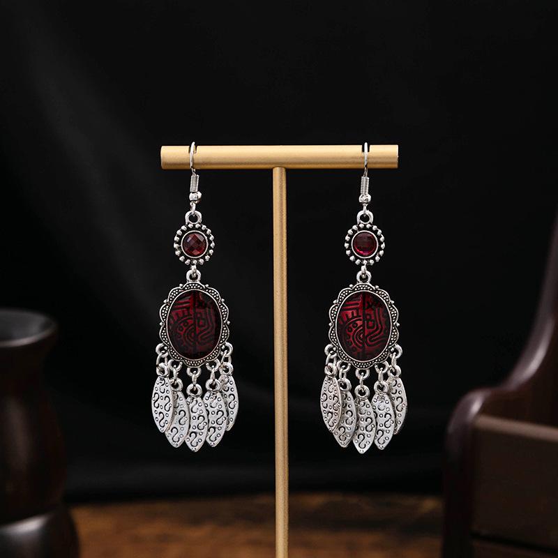 Bohemian Owl Bronze Filigree Earrings with Turquoise Tassels