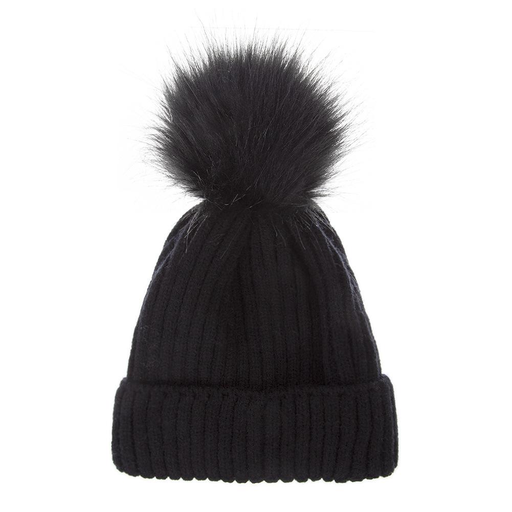 Kids Solid Color Winter Knit Hat with Pompom Thick Thermal Ear Flap Knitted Beanie for Babies Fall Simplicity Children Cap